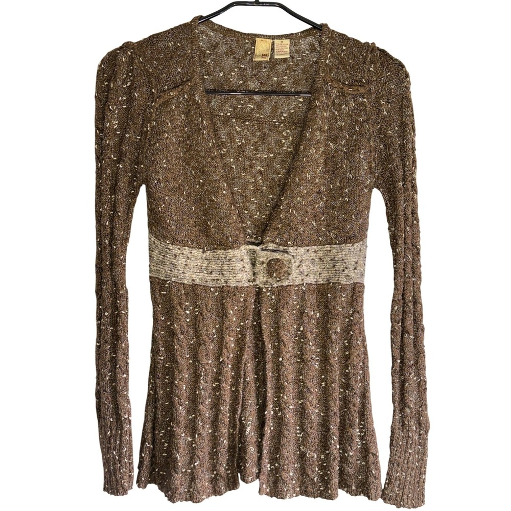 BKE Womens Brown Marled Knit Empire Waist Cardigan Sweater H72333 Medium